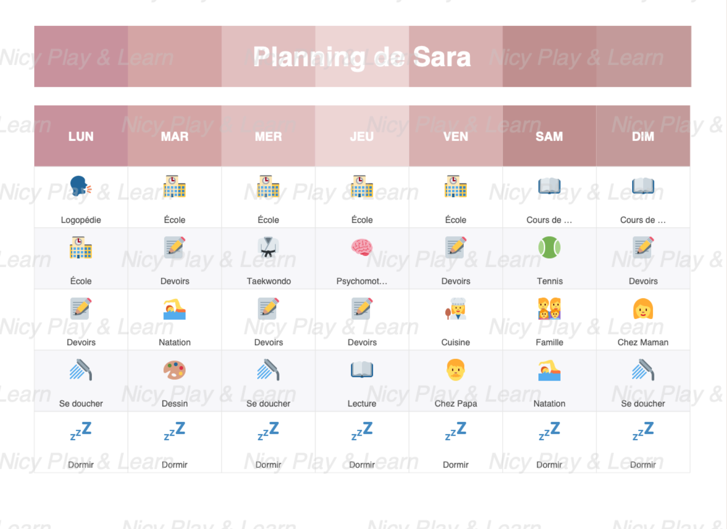 Planning Hebdomadaire Personnalisé