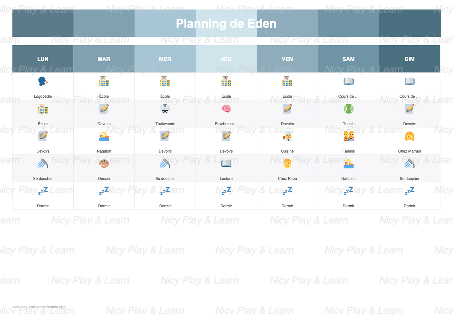 Planning Hebdomadaire Personnalisé